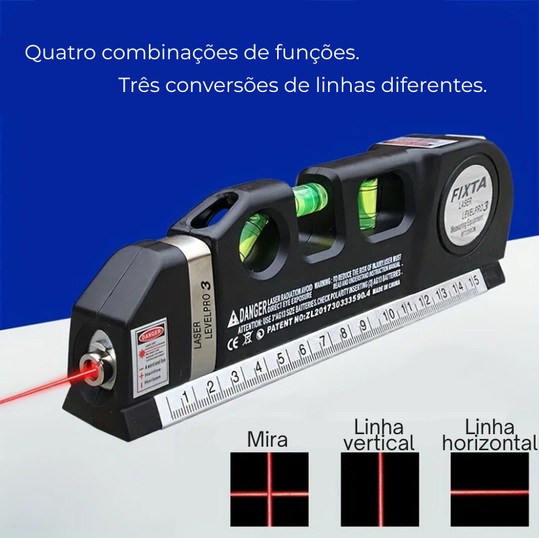 Kit Nível a Laser 3 em 1 com Régua de 8 Pés