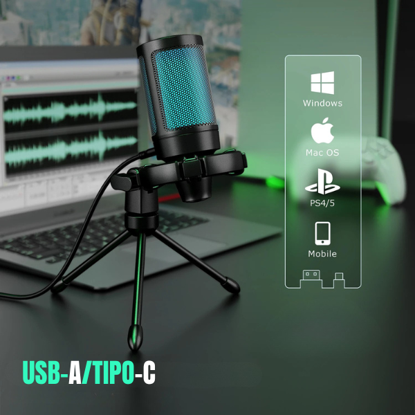 Microfone com Luz Touch - RGB USB