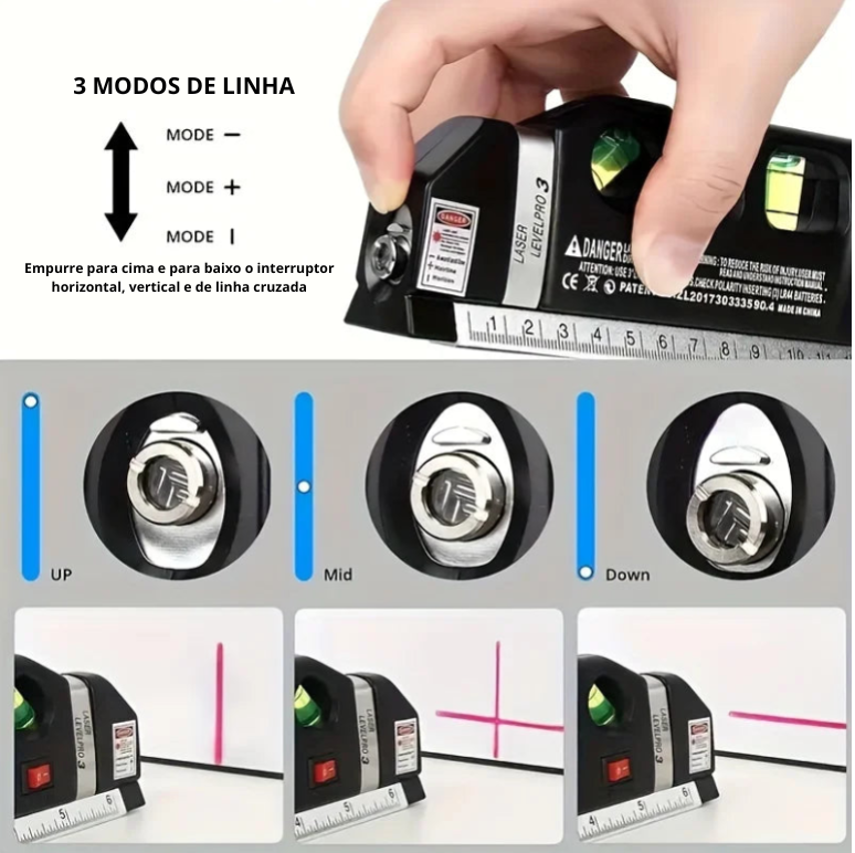 Kit Nível a Laser 3 em 1 com Régua de 8 Pés
