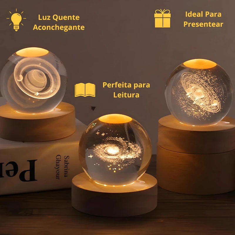 Luminária Cristal LED Base De Madeira - Decoração