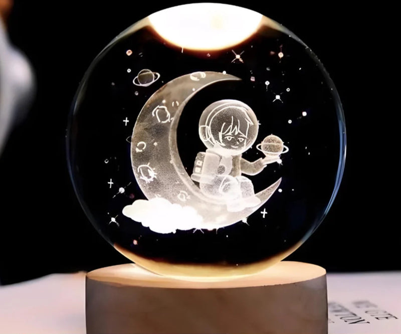 Luminária Cristal LED Base De Madeira - Decoração